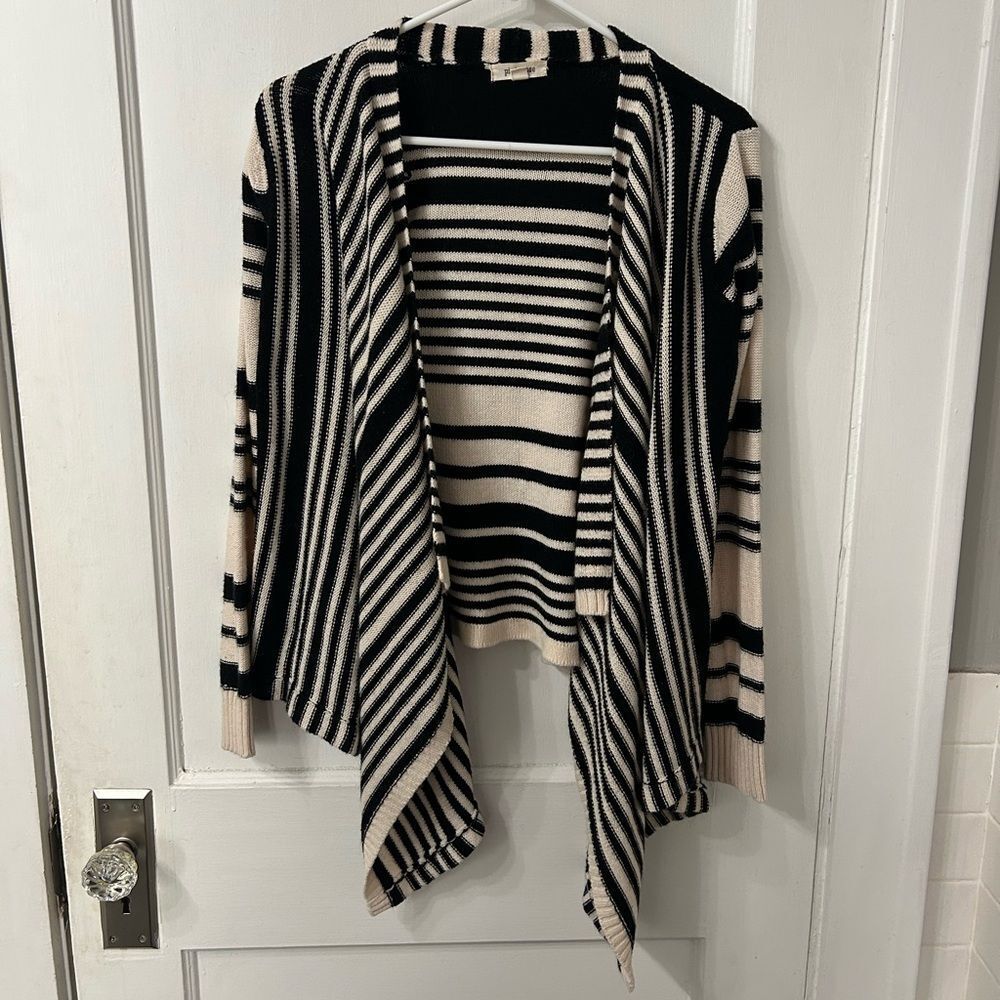 Pink Rose Black and Cream Striped Cardigan